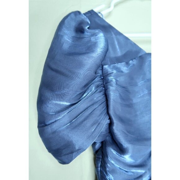 DO+BE Iridescent Blue Top Balloon Sleeves Cropped Blouse Women's Medium EUC - Picture 7 of 12